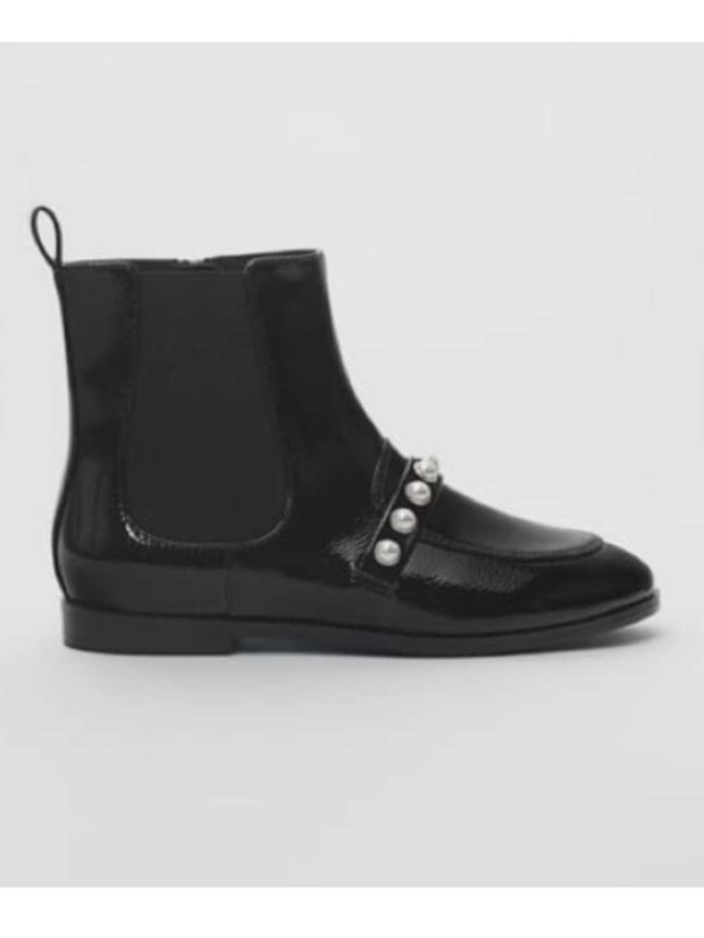 Host Pick Zara Black Patent Chelsea Boot with Pearl Studs